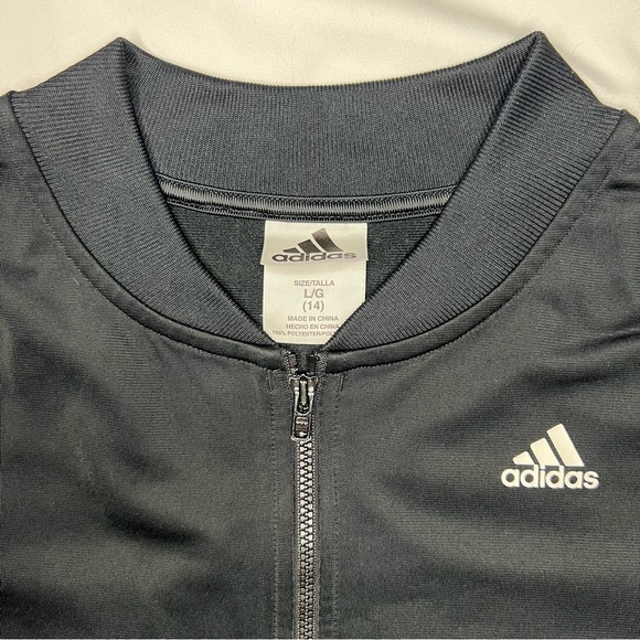adidas Youth Unisex Track Jacket - Black/White, Size L (14) - Picture 10 of 12